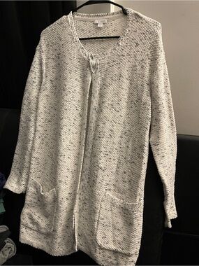 Pure Jill White Tweed Textured Knit Open Cardigan Size Small EUC